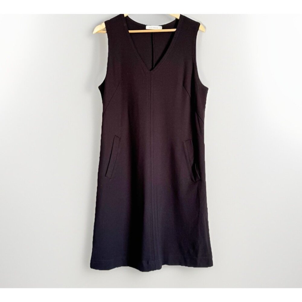 Cut Loose Black Ponte Knit Sleeveless Dress Women Medium Pockets Quiet Luxury